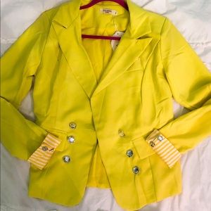 Yellow blazer with rhinestone buttons